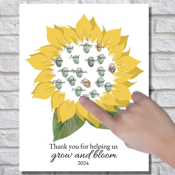 Teacher Gift, Fingerprint Art, Keepsake From Student, Thank You, Appreciation Sunflower, Gift From Class, Gift for Teacher From Kids