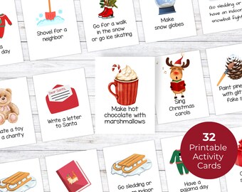 Advent Printable Christmas Family Activities, Christmas Calendar Countdown Cards For Kids Fun Holiday Traditions DIY Editable PDF