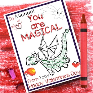 Druckbare Valentinskarte, Drache Malvorlagen Valentinskarte, 4er Set Kinder Drache Valentinstag Karten, DIY Märchen Valentinskarte für Kinder
