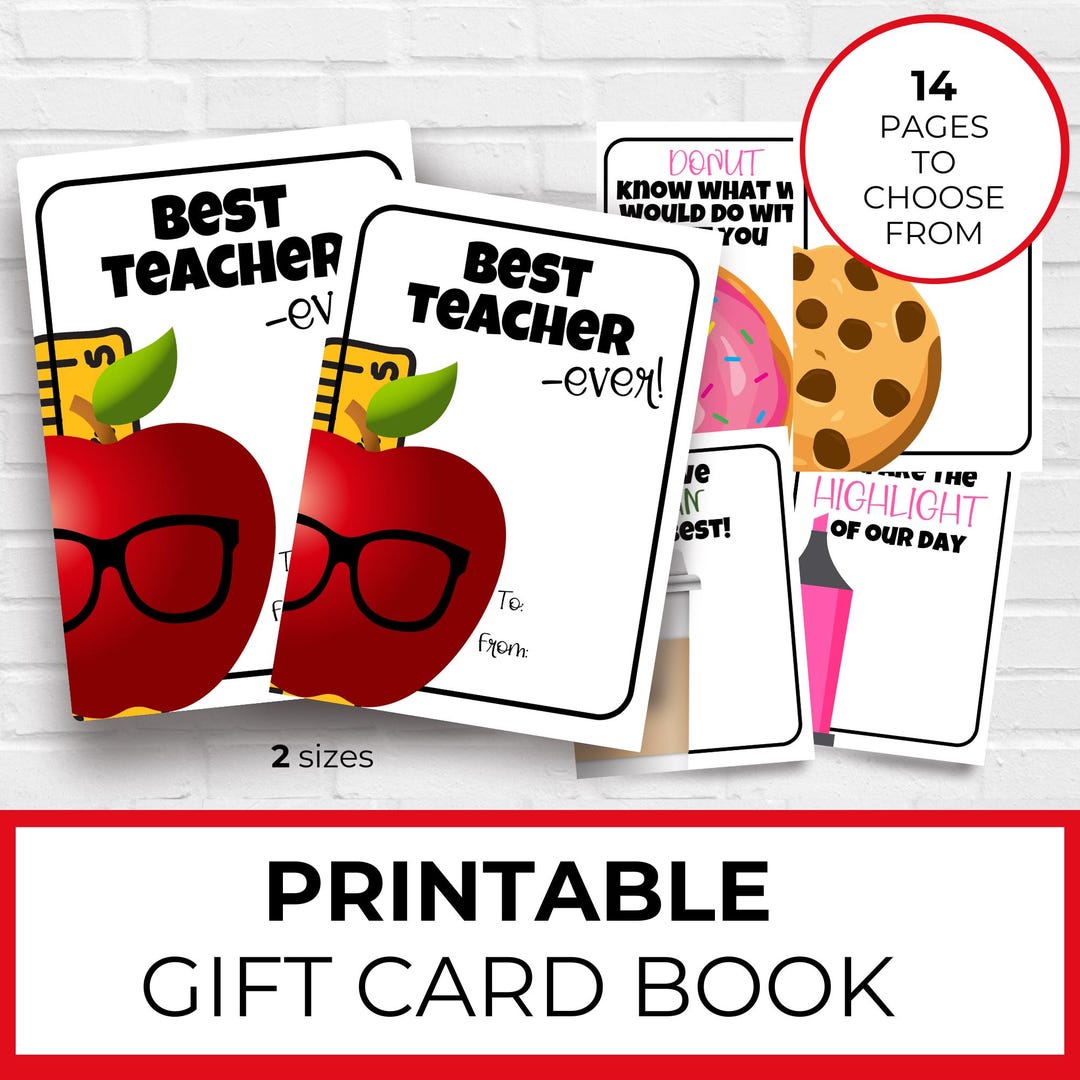 End of Year Teacher Appreciation Gift Printable, Gift Card Holder Book ...