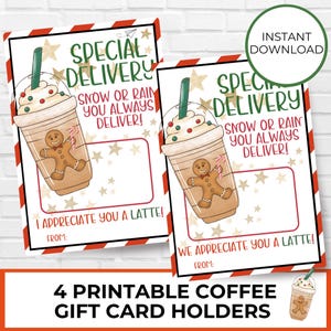 Druckbarer Weihnachtsgeschenkkartenhalter für Postboten, Dankeskaffeegeschenk, spezielle Lieferung, Geschenk für Lieferfahrer, Postangestellter