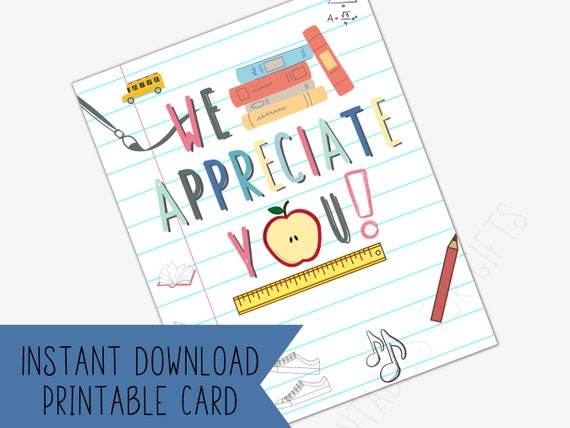 Teacher Appreciation Card Printable Teacher Thank You Gift - Etsy