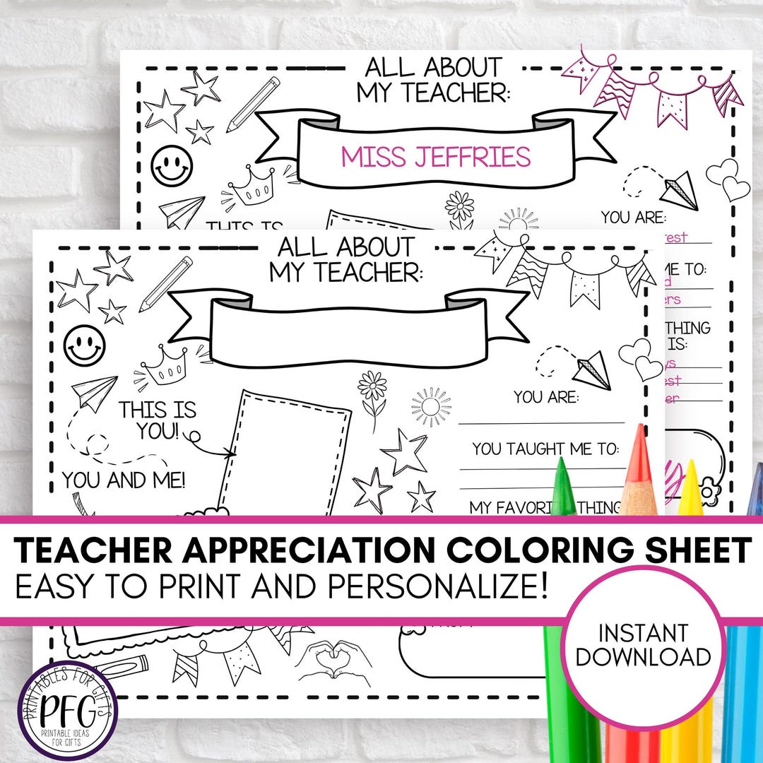Teacher Appreciation Gift Printable, All About My Teacher Coloring Page ...