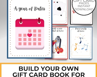 Date Night Ideas Gift Card Book: 52 Printable Date Coupons (PDF Download)