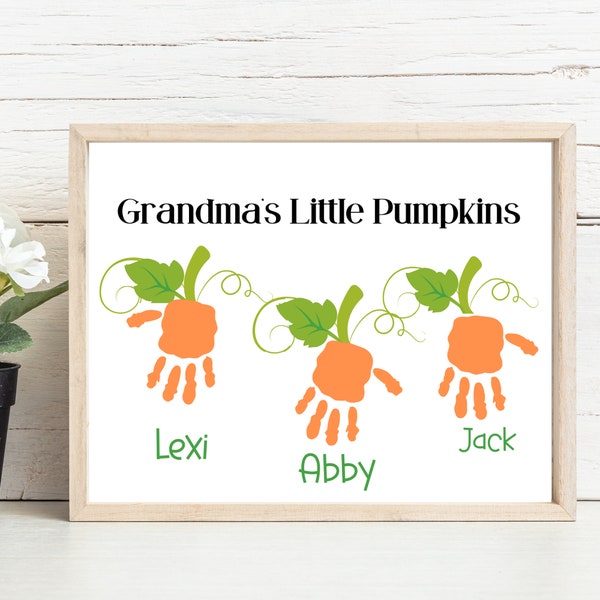 Handprint Art For Gift For Grandma Printable Pumpkins, Present For Fall From Child, DIY Gift For Grandparent, Halloween Gift From Grandchild