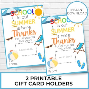 End of The School Year Gift Card Holder Printable Teacher Appreciation Coffee Gift, Thank you Gift, Summer School, Beach Theme Last Day Gift