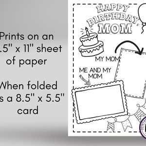 Birthday Card for Mom Printable Coloring Page, Happy Birthday Gift, All ...