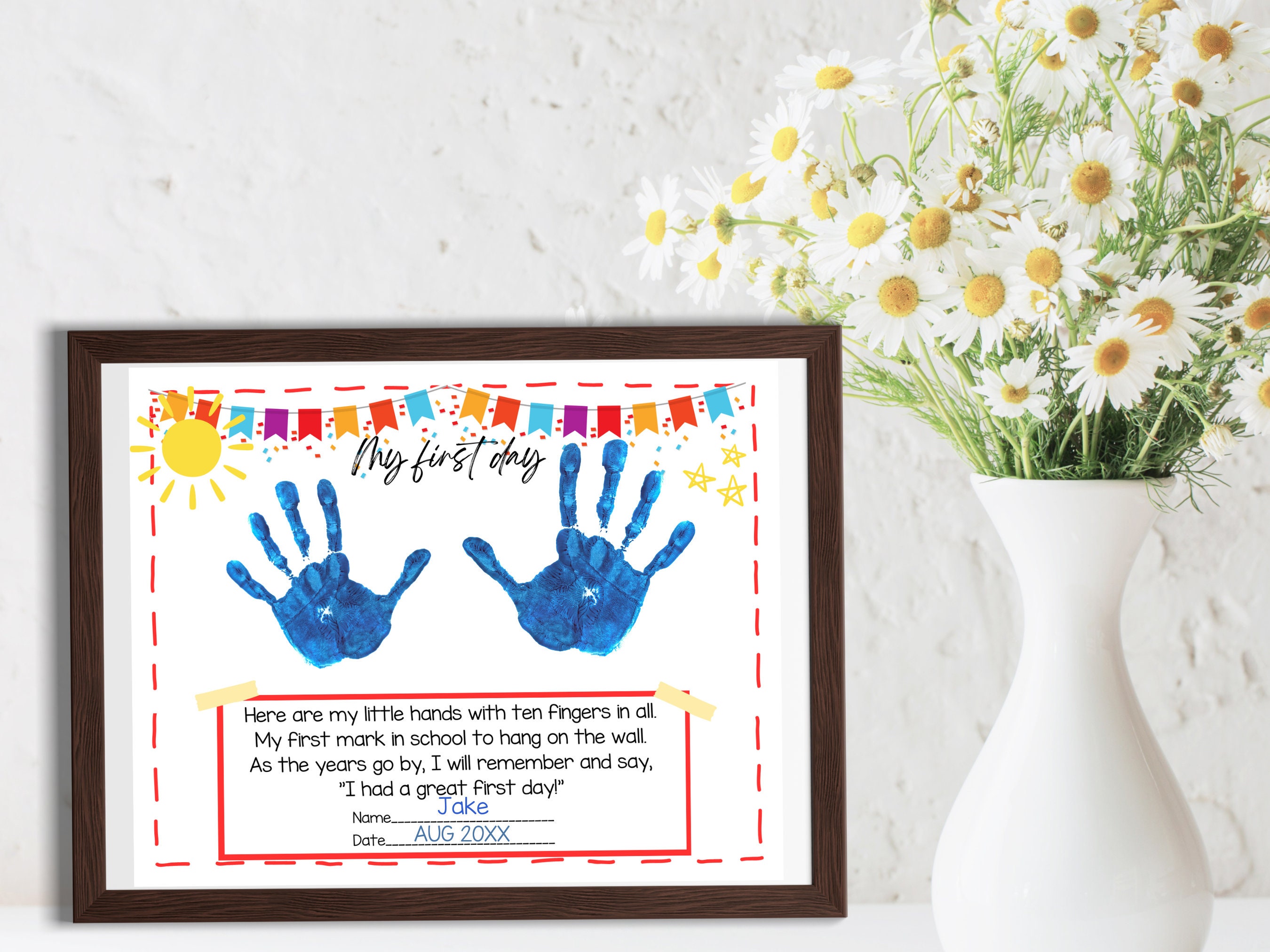 First Day of Preschool Handprint Art, First Day of School Printable ...