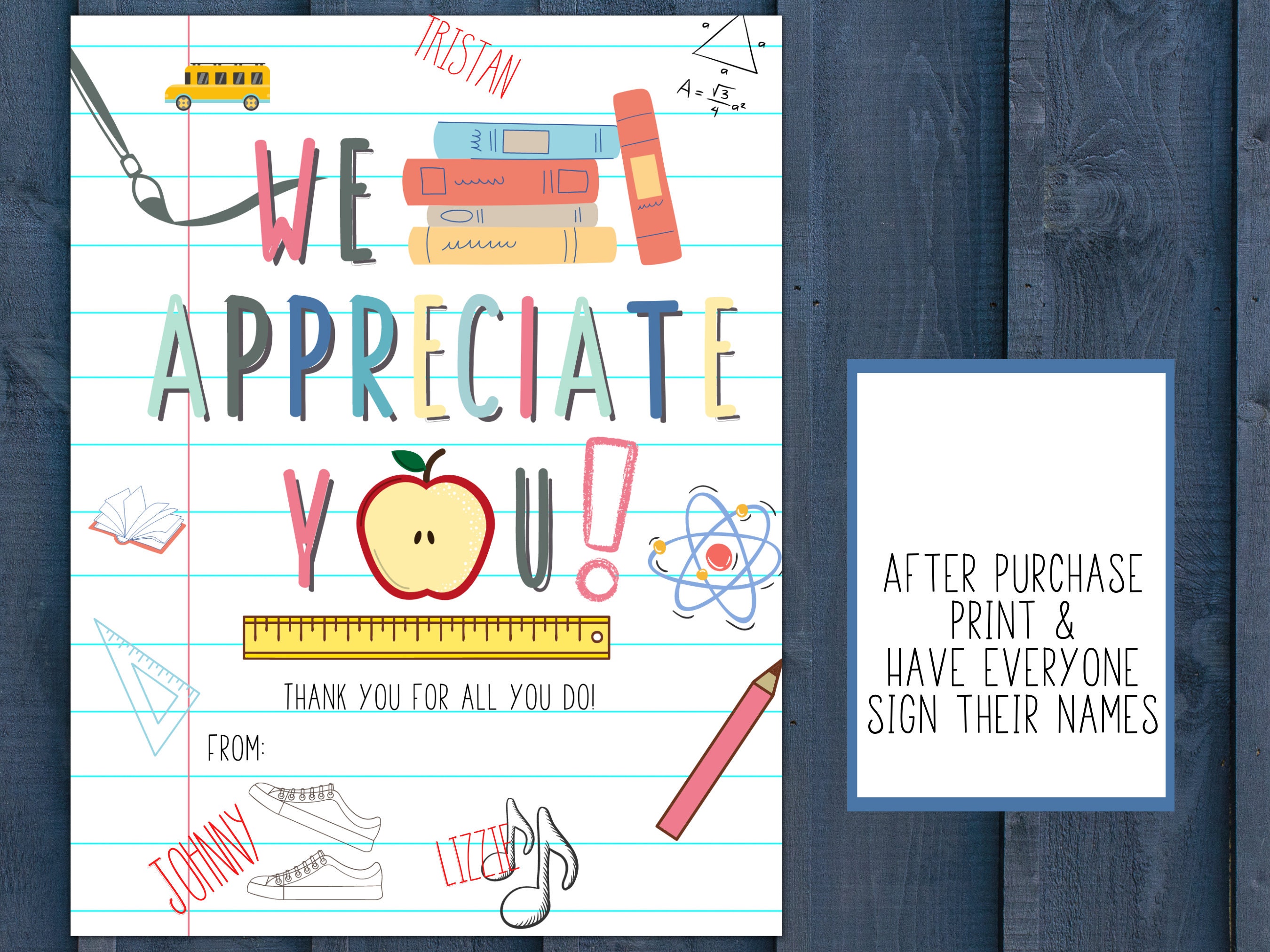 Teacher Gift Printable Teacher Appreciation Thank You Gift, End of the ...