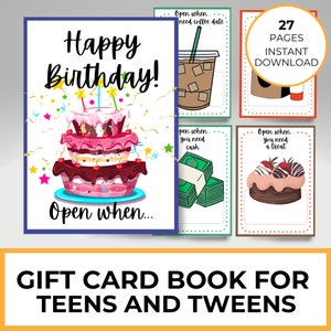 Cadeau voor tiener, afdrukbaar verjaardagscadeaukaartboek, Tween-cadeaukaarthouder, Happy 13e, doe-het-zelfcadeau-idee voor dochter, zoon van ouder