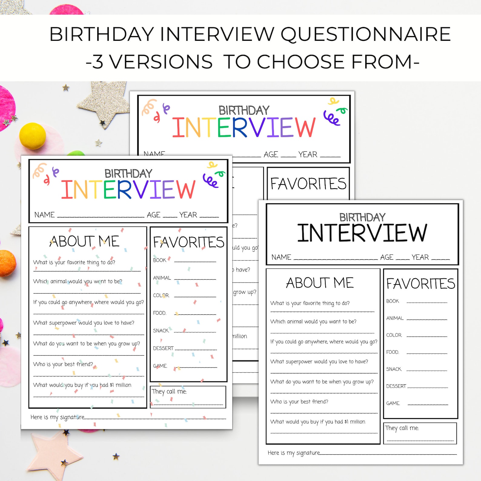 Kid's Birthday Interview Printable for Party Idea, Birthday Tradition ...