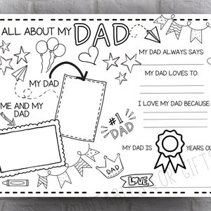 Alles über Papa Karte, My Daddy Tischset, Alles über Papa Karte, Füllen Sie den Fragebogen Vorschule Geschenk für Papa von Kindern aus