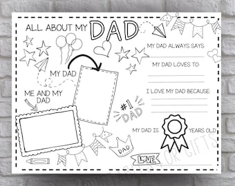 Alles über Papa Karte, My Daddy Tischset, Alles über Papa Karte, Füllen Sie den Fragebogen Vorschule Geschenk für Papa von Kindern aus