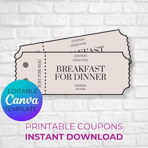 Coupon Book Printable Editable Romantic Idea for Couples, DIY Birthday, Anniversary Certificate Voucher, Date Night, Last-Minute Surprises