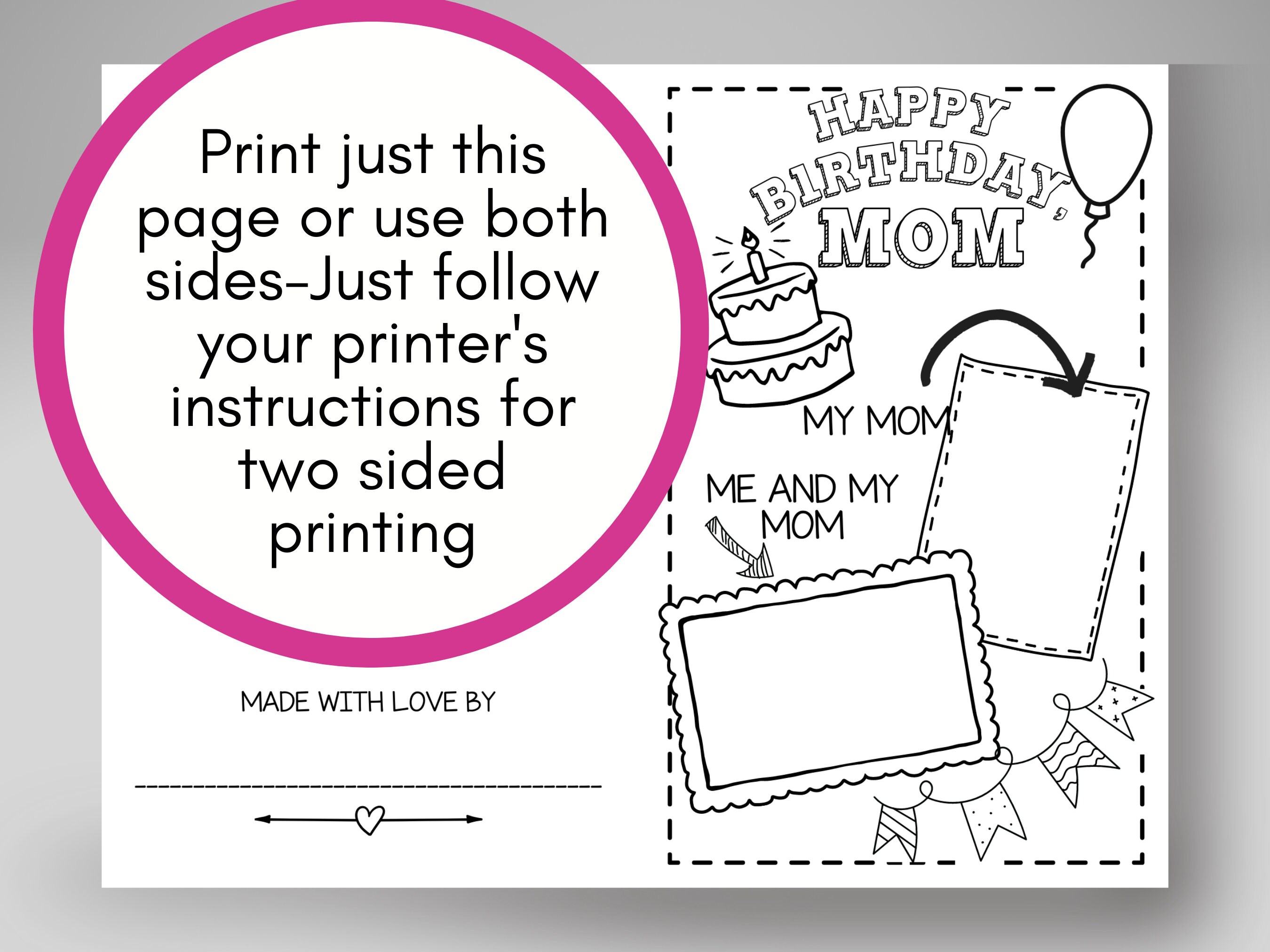 Birthday Card for Mom Printable Coloring Page, Happy Birthday Gift, All ...