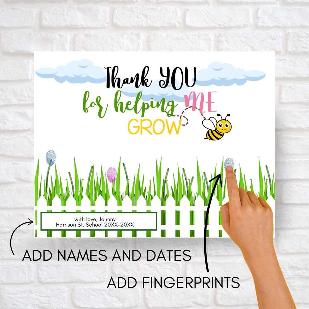 Teacher Appreciation Gift, Printable Wall Art, Fingerprint Keepsake ...