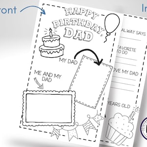 Birthday Card for Dad From Kids Printable Coloring Page, Father ...