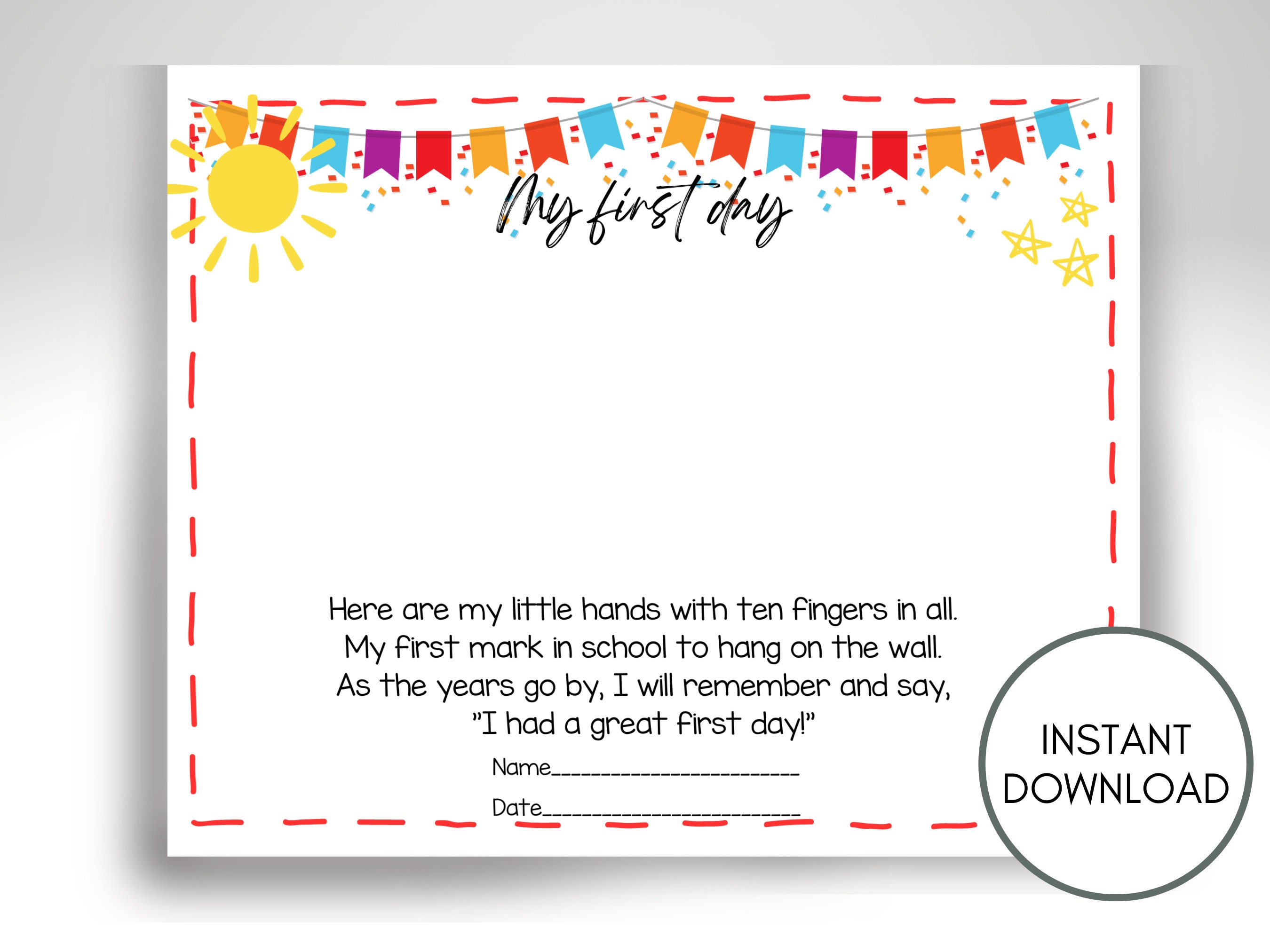 First Day of Preschool Handprint Art, First Day of School Printable ...