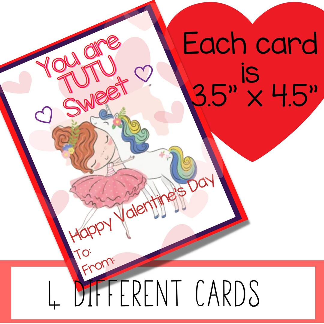 Printable Valentine Cards Printable Ballerina Valentine Card Unicorn Valentine Set Of 4