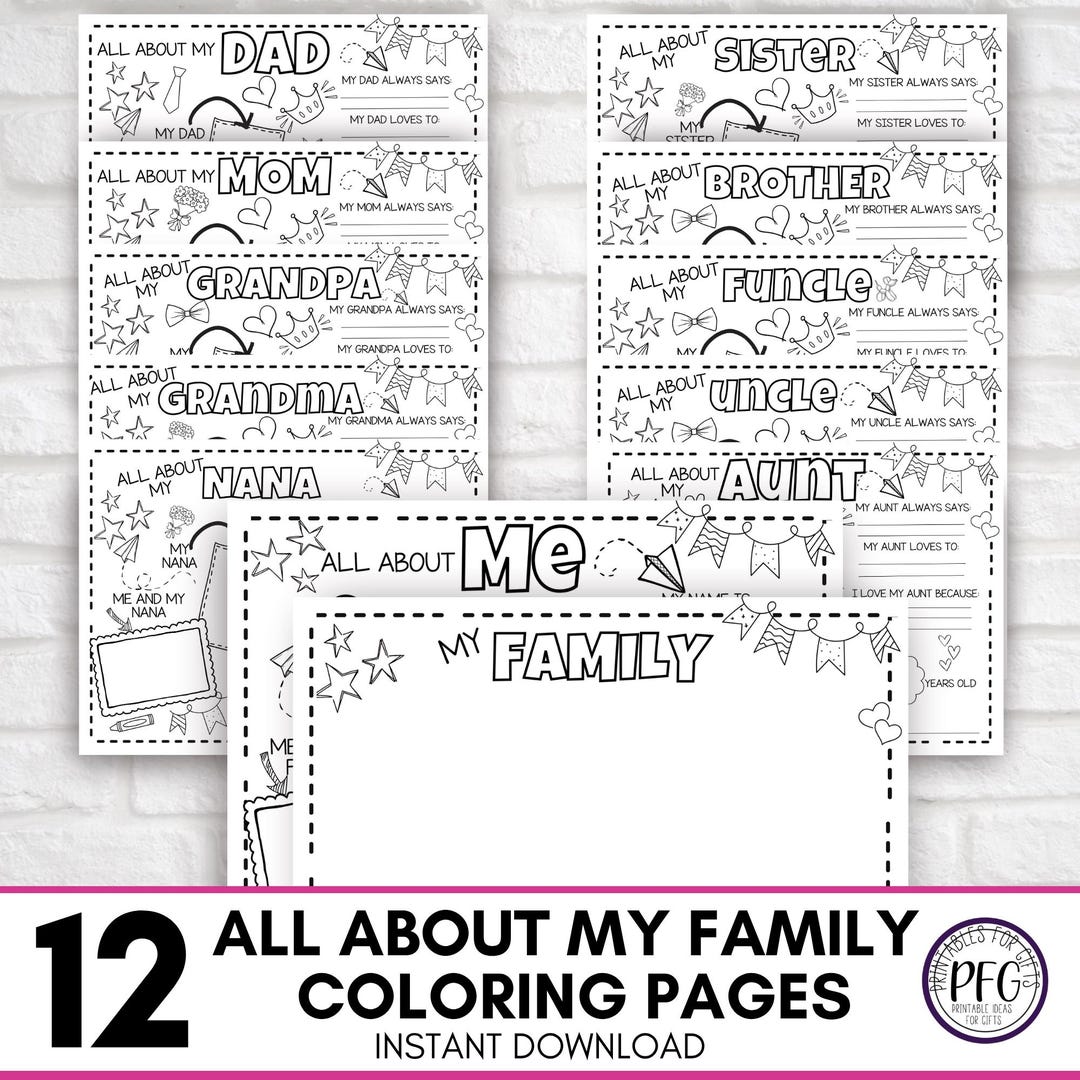 Family Activity Coloring Pages, Kids Printable Journal, About Me ...