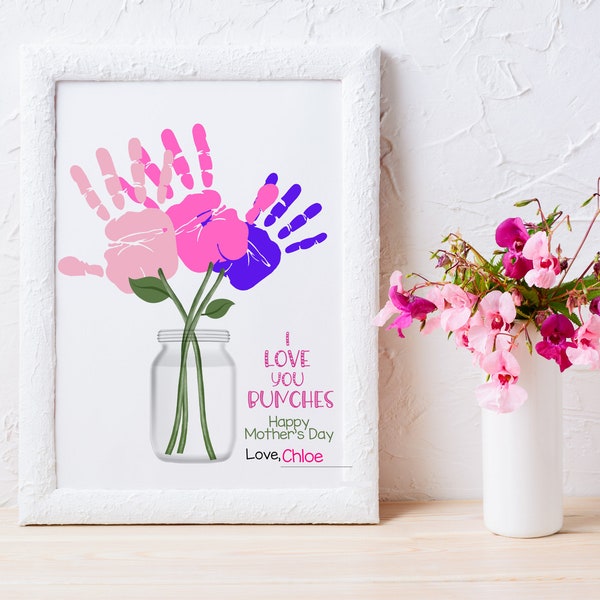 Printable Mother's Day, Flower Bouquet Craft From Kids, Present For Mom, Teacher Gift from Child, Handprint Art, DIY Keepsake Gift For Mom