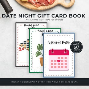 Date Night Ideas Printable, Gift Card Holder, Coupon Book For Couples, Year of Dates, Romantic Valentines Day,  Anniversary or Wedding Gift