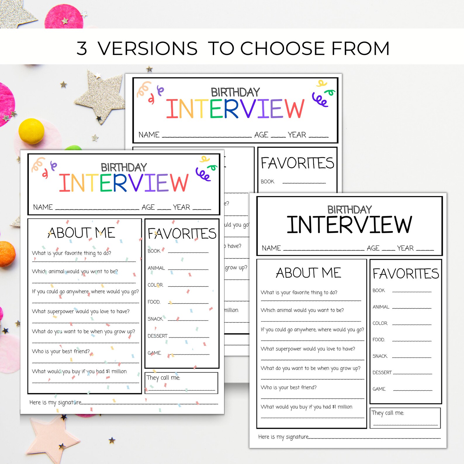 Kid's Birthday Interview Printable for Party Idea, Birthday Tradition ...