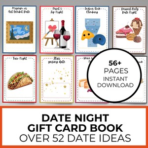 Ideas para una cita romántica, porta tarjetas de regalo de aniversario imprimibles, cuponera, San Valentín romántico, citas románticas para parejas, regalo para él