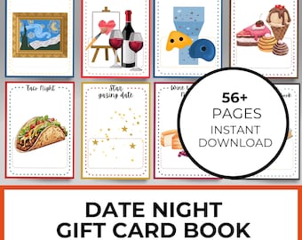 Date Night Ideas Cards, Printable Anniversary Gift Card Holders, Coupon Book, Romantic Valentines Day, Couples Year of Dates, Gift For Him