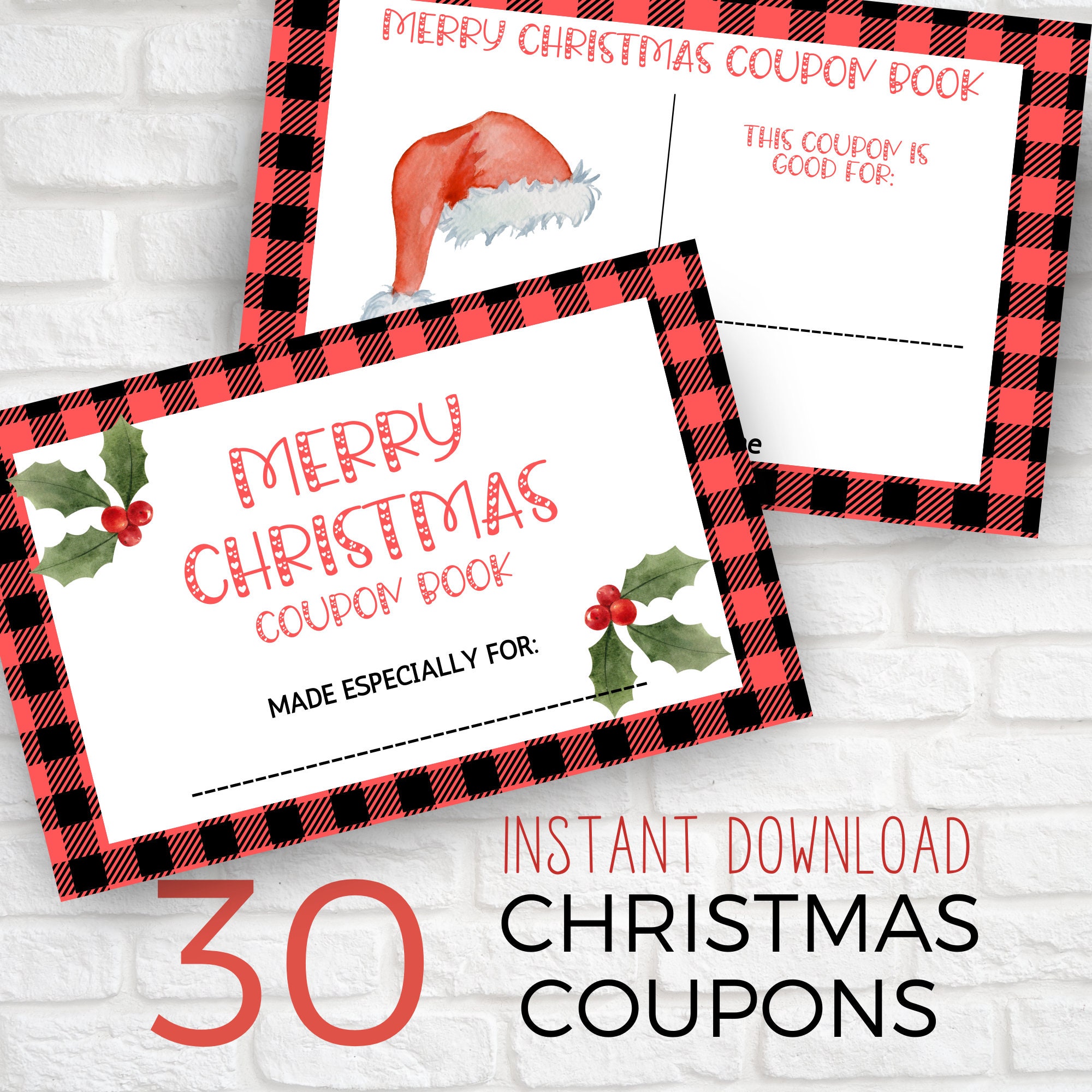 Printable Blank Coupon Book, Christmas Gift Certificate, DIY Christmas ...
