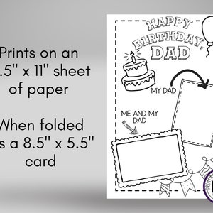 Birthday Card for Dad From Kids Printable Coloring Page, Father ...