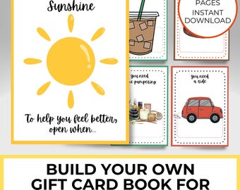 Thinking of You Sympathy Gift Card Book, Get Well Soon Gift Card Holder, Printable Care Package For Her, Feel Better, Sending Hug From Group