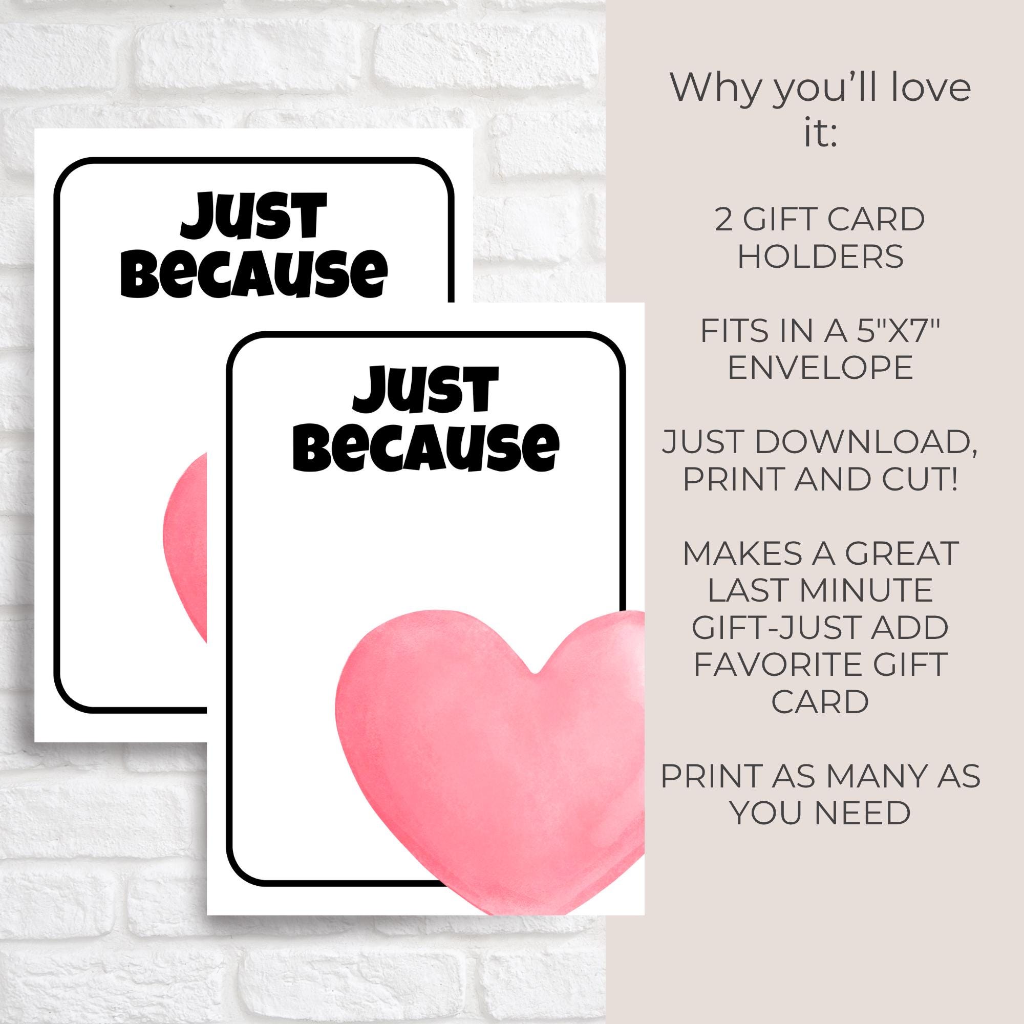 Thinking of You Gift, Printable Just Because Gift Card Holder: Thank ...