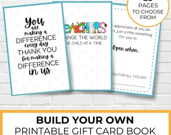Teacher Gift Card Book, Teacher Appreciation Gift Printable, Gift Card Photo Album, Open When Booklet, End Of The Year, Gift From Class