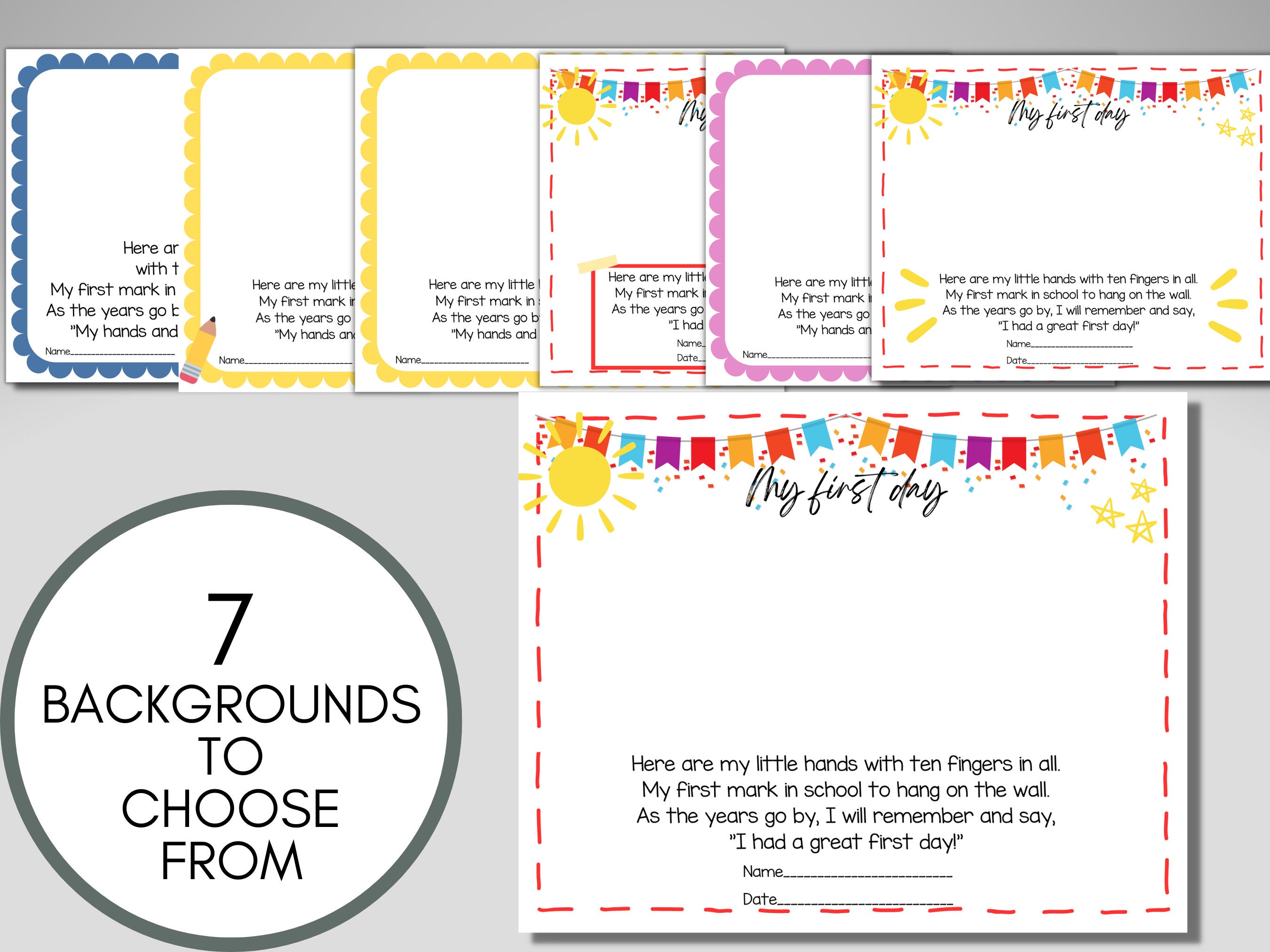 First Day of Preschool Handprint Art, First Day of School Printable ...