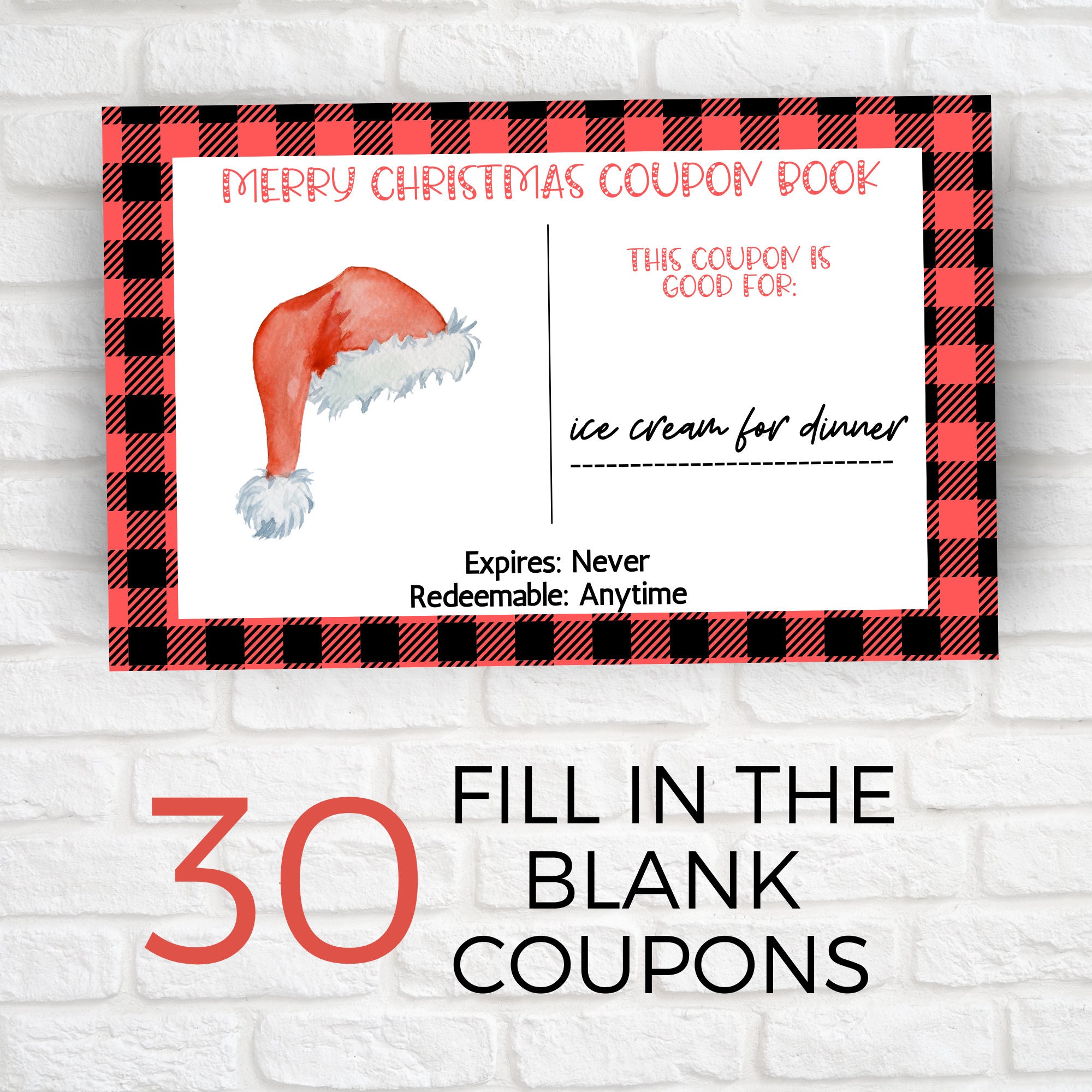 Printable Blank Coupon Book, Christmas Gift Certificate, DIY Christmas ...