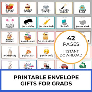 Openen wanneer enveloppen, student, afdrukbare tags, zorgpakket voor haar, afstuderen middelbare school, overlevingspakket, afstudeercadeau voor haar