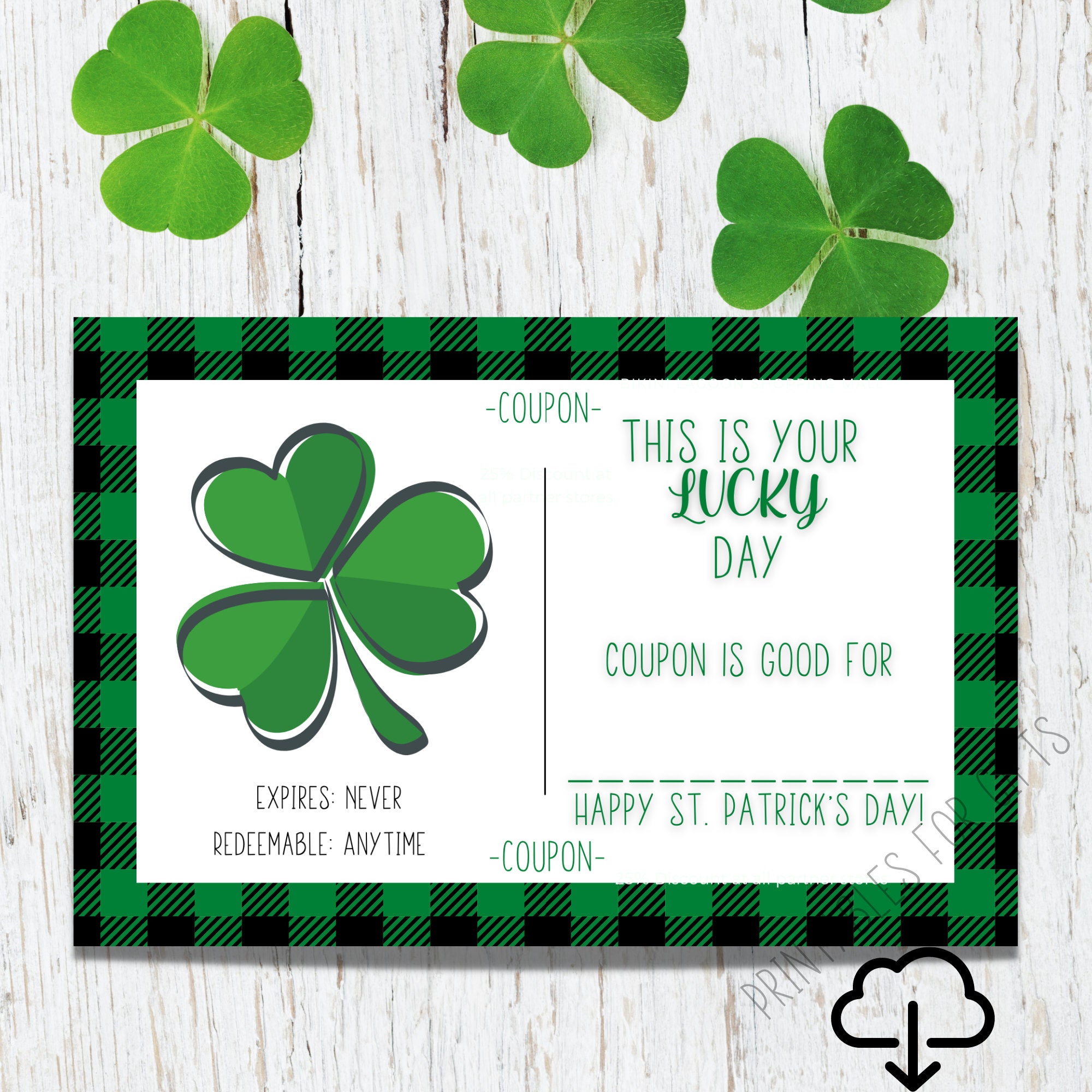 Shamrock Printable Blank Coupon, St. Patrick's Day Gift Certificate, St
