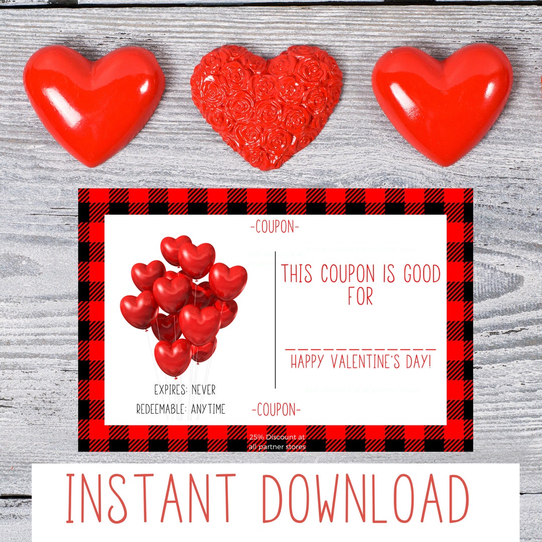 Printable Blank Valentine Coupon, Valentine Gift Certificate, Valentine