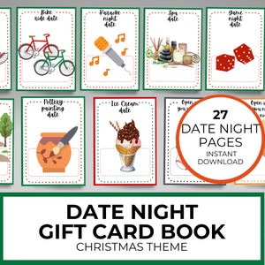 Regalo de Navidad de último minuto para una cita nocturna imprimible, libro de cupones para guardar tarjetas de regalo, certificado de regalo, regalo de Navidad para ella o para él