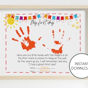 First Day of Preschool Handprint Art, First Day of School Printable, Handprint PreK Craft, Back to School, Memory keepsake, Gift For Mom