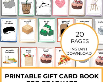 Printable Gift Card Book For College Care Package, High School Graduation, Card Holder, First Year of College Gift From Parent, Survival Kit