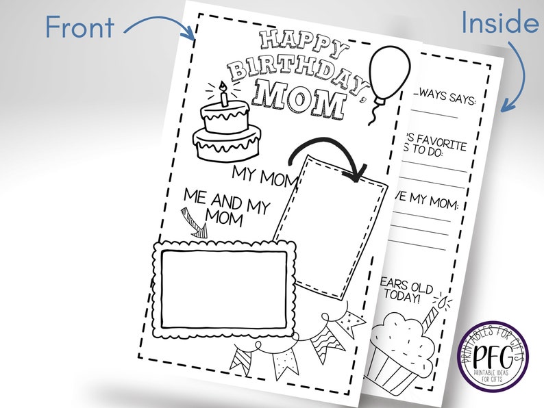 Birthday Card for Mom Printable Coloring Page, Happy Birthday Gift, All ...