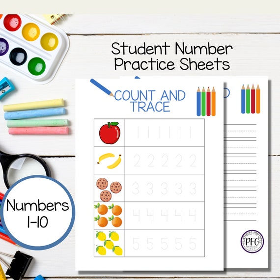 Number Practice for Preschool Age Children, Printable Math Worksheets,  Writing Practice Sheets, Preschool Workbook, Tracing Paper for Kids 