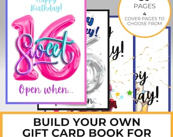16th Birthday Gift Card Book, Sweet 16 Gift, Printable Birthday Gift Card Holders, Open When Album Book For Girl, Card Idea From Parents