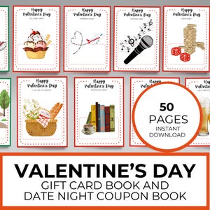 Valentijnscadeau voor haar, date night cadeaukaart boek voor hem, afdrukbare cadeaukaarthouder, idee voor man, vrouw, vriend, coupon aanwezig