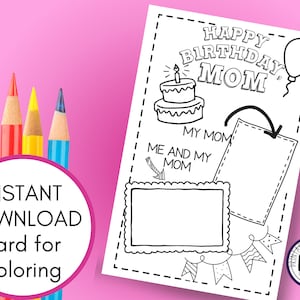 Verjaardagskaart voor moeder afdrukbare kleurplaat, gelukkige verjaardagscadeau, alles over mijn moeder, vul de lege sjabloon in, DIY Kid Craft voor moeder