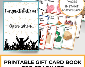 Libro de tarjetas de regalo imprimible, álbum de fotos de tarjetas de regalo, regalo de cumpleaños para una adolescente, regalo para un estudiante universitario, regalo de cumpleaños para una hija graduada