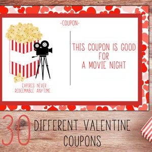 Afdrukbare valentijnsbonnen, couponboek valentijnscadeaubon, last minute valentijnscadeau voor kinderen, date night voucher, cadeau van moeder