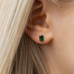 Green Gemstone Stud Earrings | Geometric Emerald Green Stud | Boho Stud Earrings | Minimalist Earrings